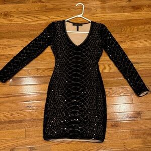 BCBGMaxAzria Black Sequin Long Sleeve Dress